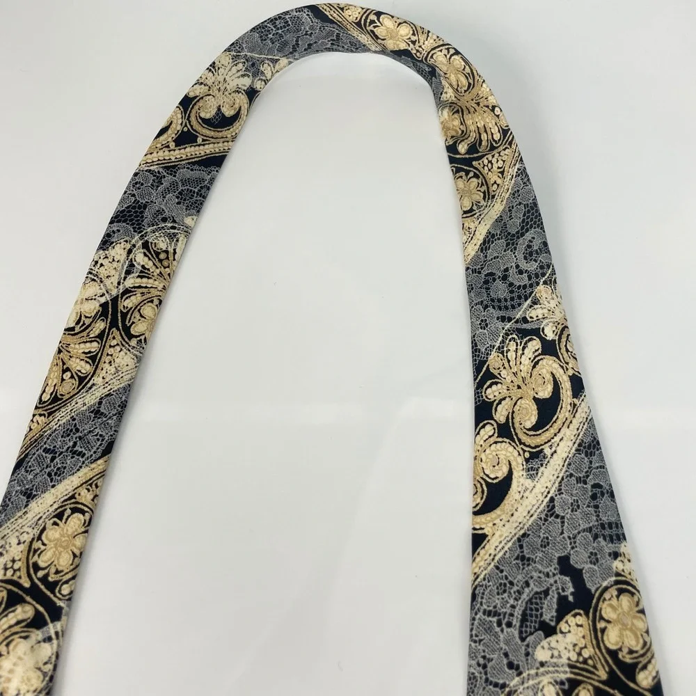 Christian Lacroix Tie Floral Lace Print Stripe Silk Necktie Made in Italy Formal